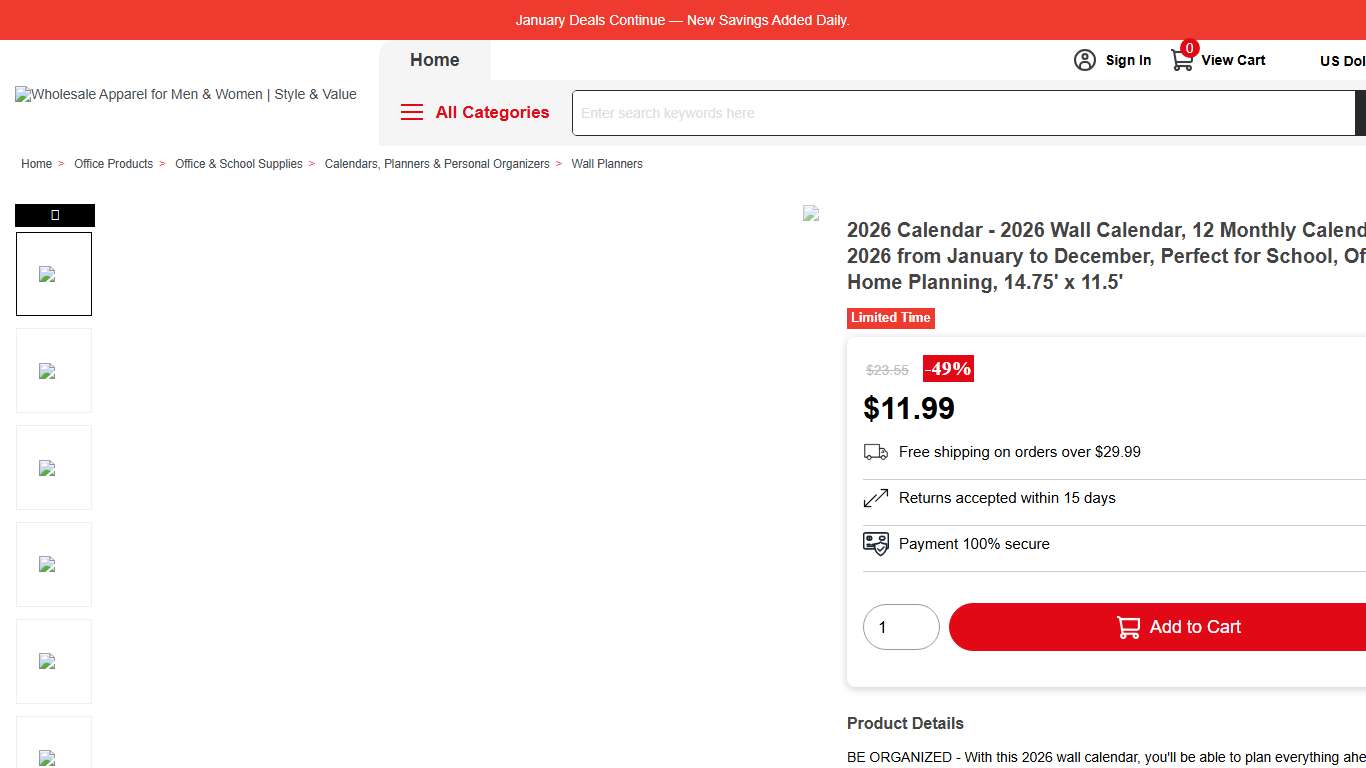 2026 Calendar - 2026 Wall Calendar, 12 Monthly Calendar 2026 from January to December, Perfect for School, Office & Home Planning, 14.75 x 11.5