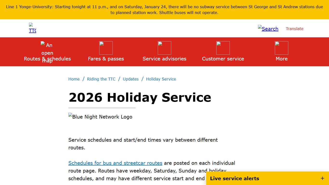 2026 Holiday Service
